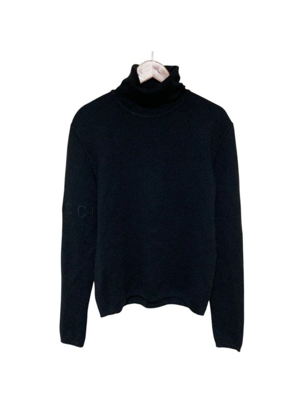 Gucci Tom Ford Era Arm Logo Embroidery Turtleneck Knit Sweater Black Autumn S